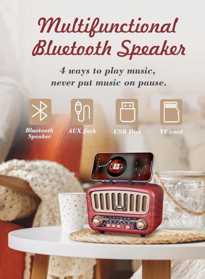 PRUNUS J-180 Retro Radio, Bluetooth Speaker with Stereo Sound, AM FM Radio, Portable with Loud Volume, BT5.0, TF Card and MP3 Player, Rechargeable Speaker - Image 3