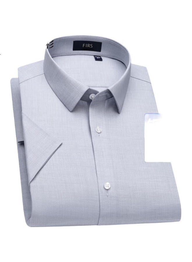 FIRS Shanshan Men's Short Sleeve Non-iron Copper Ammonia Shirt Summer Casual Business Comfortable Elastic Cool Feeling Shirt Light Grey Size 40 - Image 3