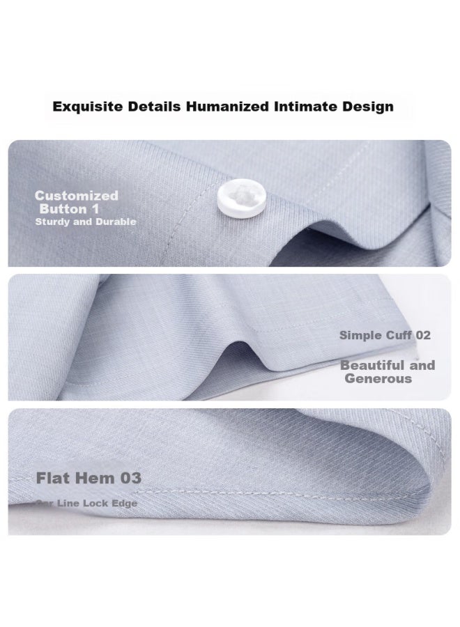 FIRS Shanshan Men's Short Sleeve Non-iron Copper Ammonia Shirt Summer Casual Business Comfortable Elastic Cool Feeling Shirt Light Grey Size 40 - Image 1