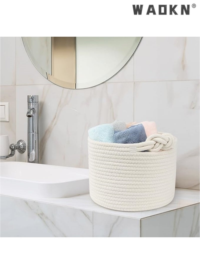 WAOKN Small Woven Basket, Cotton Rope Shelf Storage Basket, Small Round Easter Basket, Cute Baby Basket, Decorative Round Bin for Nursery Bedroom Bathroom, 9.4" x 9.4"x 7.1" Empty Gift Basket - Image 5