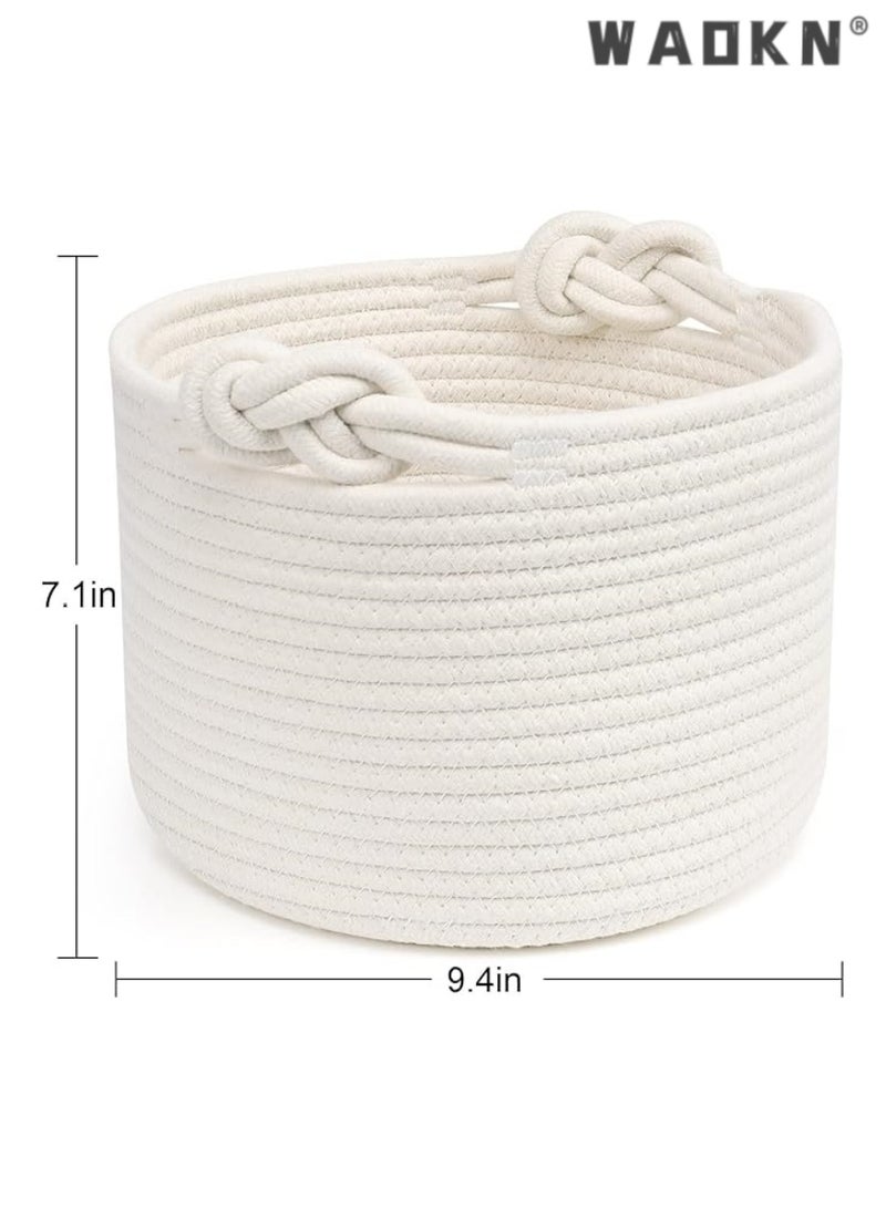 WAOKN Small Woven Basket, Cotton Rope Shelf Storage Basket, Small Round Easter Basket, Cute Baby Basket, Decorative Round Bin for Nursery Bedroom Bathroom, 9.4" x 9.4"x 7.1" Empty Gift Basket - Image 2
