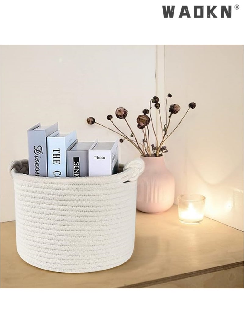 WAOKN Small Woven Basket, Cotton Rope Shelf Storage Basket, Small Round Easter Basket, Cute Baby Basket, Decorative Round Bin for Nursery Bedroom Bathroom, 9.4" x 9.4"x 7.1" Empty Gift Basket - Image 4
