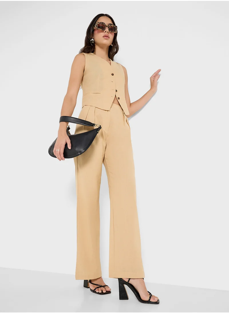 Ginger Cotton Button Up Vest & Wide Leg Pant Co-Ord Set