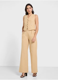 Ginger Cotton Button Up Vest & Wide Leg Pant Co-Ord Set  - Image 1
