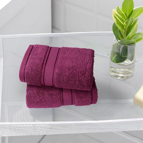 MYTRIDENT Trident Towels for Hand, Indulgence Collection, 100% Cotton Towels for Men/Women, Premium Hand Towel Set, 600 GSM, 2 Pc Hand Towel, 40 cm x 60 cm - Grape Wine - Image 2