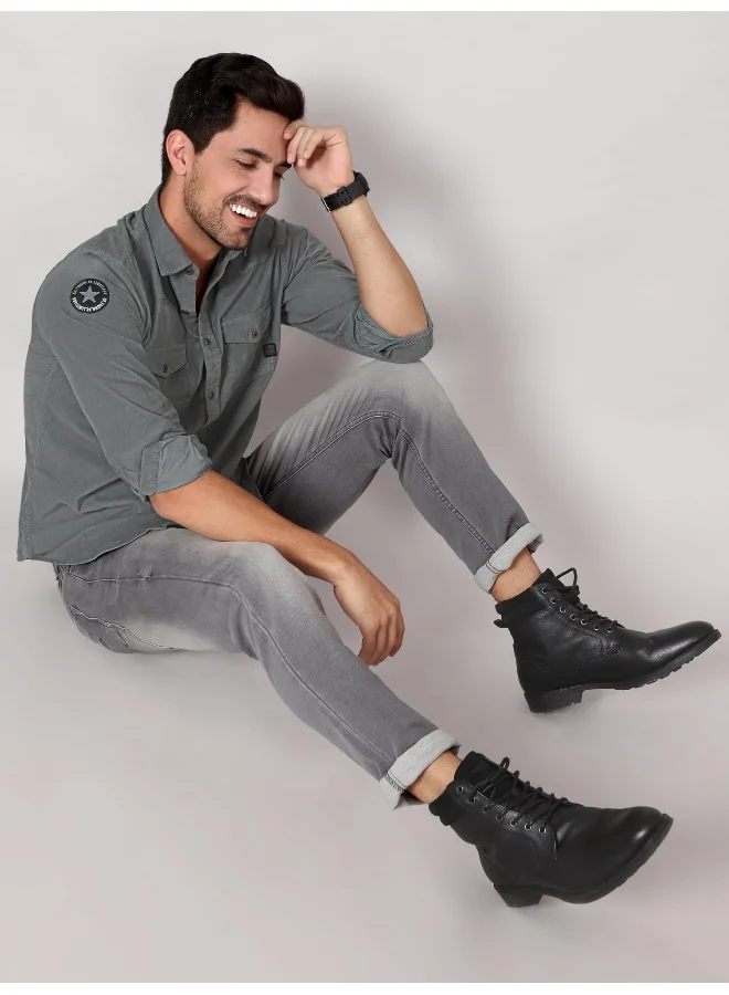 Beyoung Stone Grey  Casual Shirt for Men
