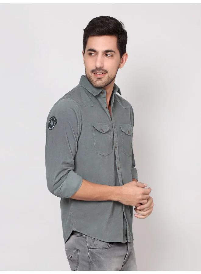 Beyoung Stone Grey  Casual Shirt for Men