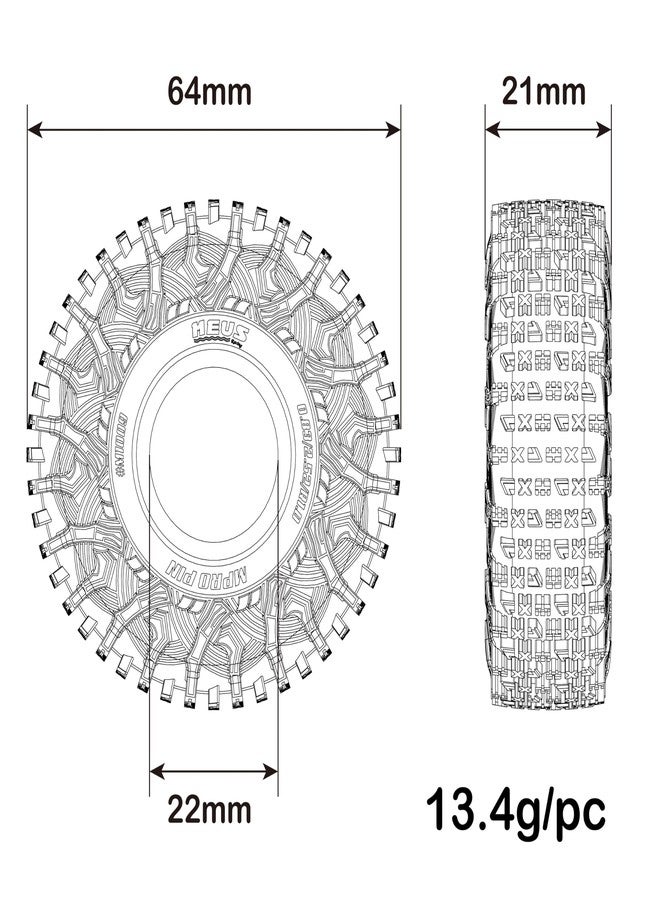 MEUS RACING 1.0 Tires - MS6 MPRO Pin Tires for TRX4M SCX24 FCX24 AX24 1/24 1/18 RC Crawler, 0.83/2.52/R1.0, #M1009 - Image 2