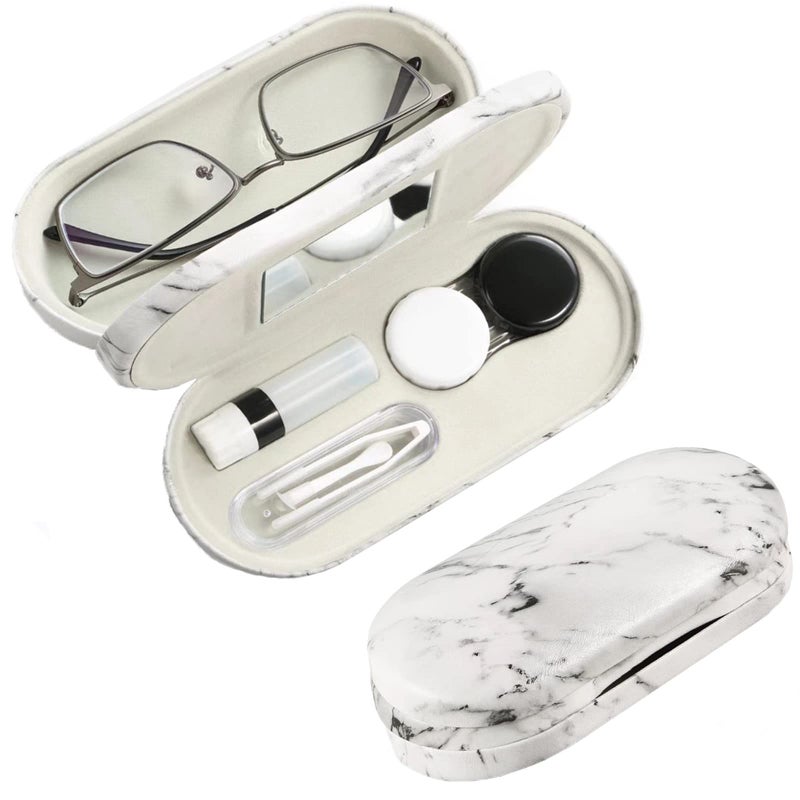 AITIME 2 in 1 Double Sided Portable Contact Lens and Eyeglasses Case Marbling Multifunction Durable Compact Portable Storage Kit