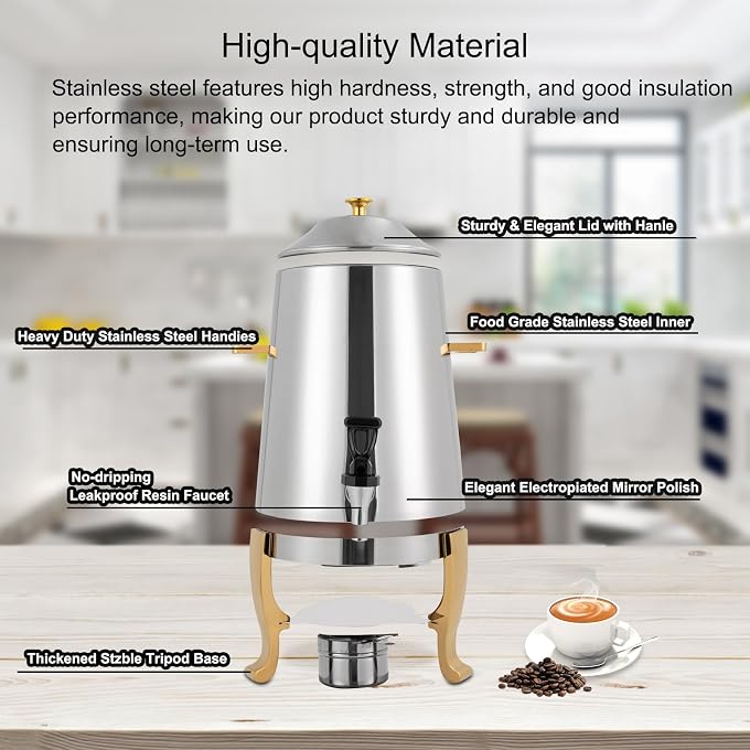 YIYIBYUS 3.5 Gallon Hot Beverage Dispenser, Stainless Steel Coffee Urn Chafer, Hot Drinks Dispenser for Milk Coffee Tea Water Juice - Parties Event Buffet Catering, Alcohol heating, Silver - Image 3