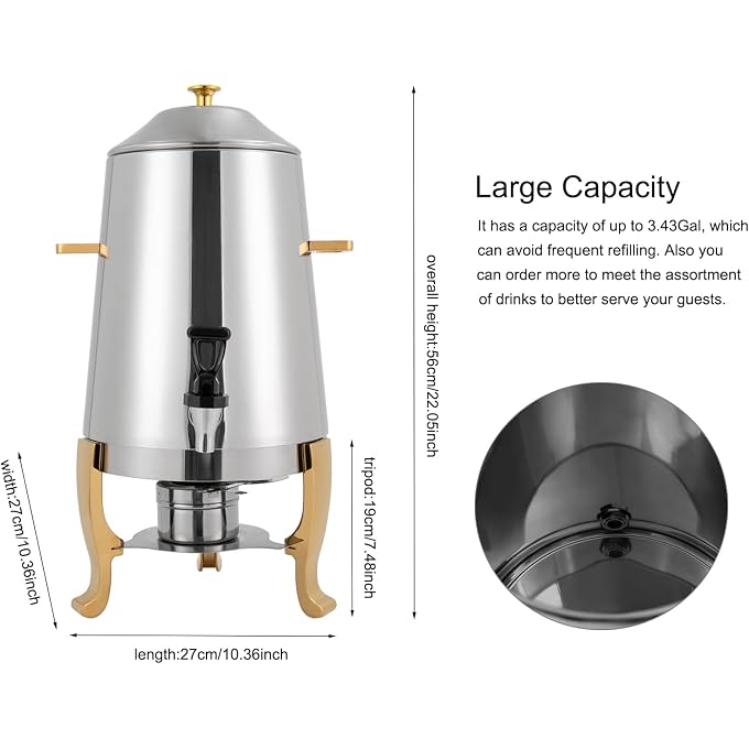 YIYIBYUS 3.5 Gallon Hot Beverage Dispenser, Stainless Steel Coffee Urn Chafer, Hot Drinks Dispenser for Milk Coffee Tea Water Juice - Parties Event Buffet Catering, Alcohol heating, Silver - Image 2