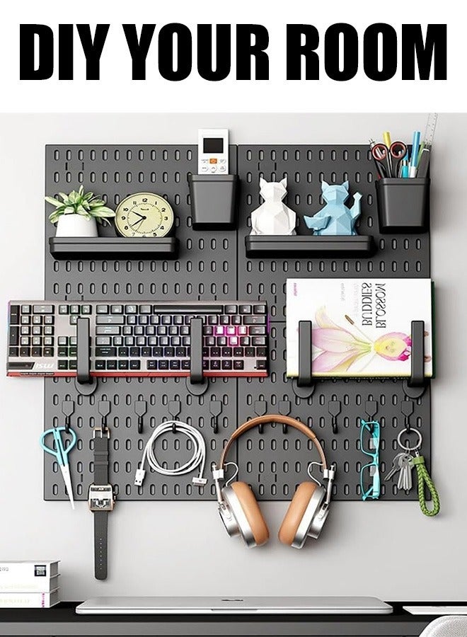 CozyNest Pegboard Wall Organizer Kit, Wall Shelf Storage Display Rack, 6 Pack Modular Hanging for Wall Organizer,Hanging Pegboard DIY Decoration for Home & Office,Wall Organizer for Home Office, Black - Image 2