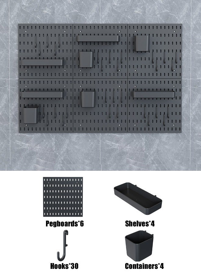 CozyNest Pegboard Wall Organizer Kit, Wall Shelf Storage Display Rack, 6 Pack Modular Hanging for Wall Organizer,Hanging Pegboard DIY Decoration for Home & Office,Wall Organizer for Home Office, Black - Image 1
