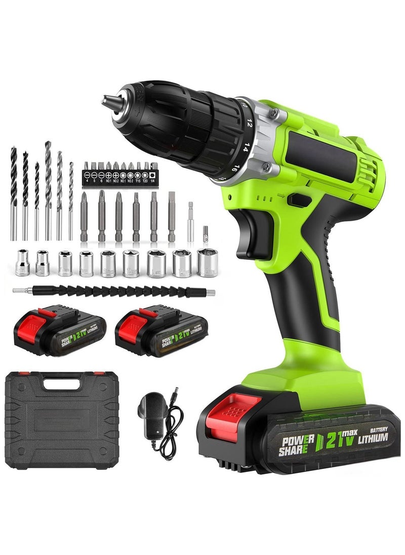 Generic 21V Cordless Drill, Power Drill Set with 2 Batteries and Charger, Multifunctional Rechargeable Handheld Electric Screwdriver Electric Drill Drivers Built-in LED, with 2-Speed, 25 Torque Setting  - Image 1