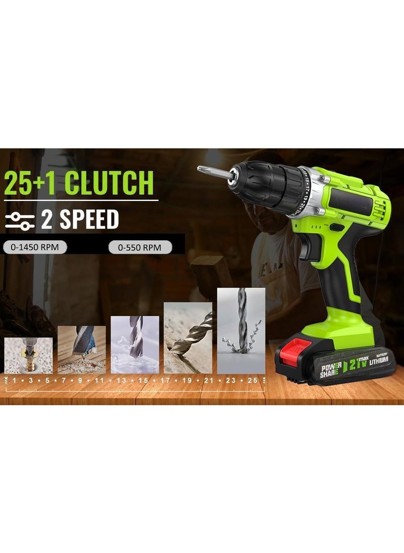 Generic 21V Cordless Drill, Power Drill Set with 2 Batteries and Charger, Multifunctional Rechargeable Handheld Electric Screwdriver Electric Drill Drivers Built-in LED, with 2-Speed, 25 Torque Setting  - Image 2