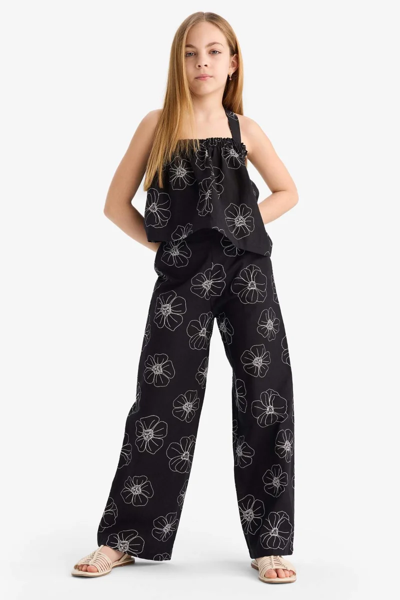 DeFacto Girl Floral Suspender Linen Blouse