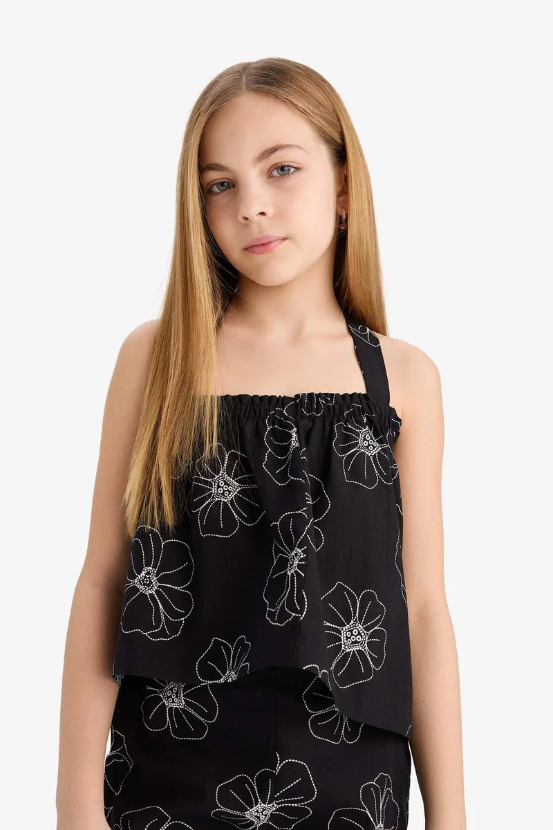 DeFacto Girl Floral Suspender Linen Blouse