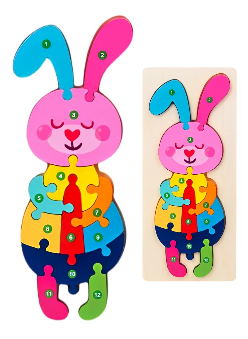 ألغاز خشبية ثلاثية الأبعاد مصممة للإدراك الحسي للأطفال، أدوات دعم التعليم المبكر للآباء والمعلمين، ألوان وأنماط جذابة، صممت لتنمية المهارات الحركية من مونتيسوري، هدايا رائعة للأطفال (شكل أرنب) - Image 1