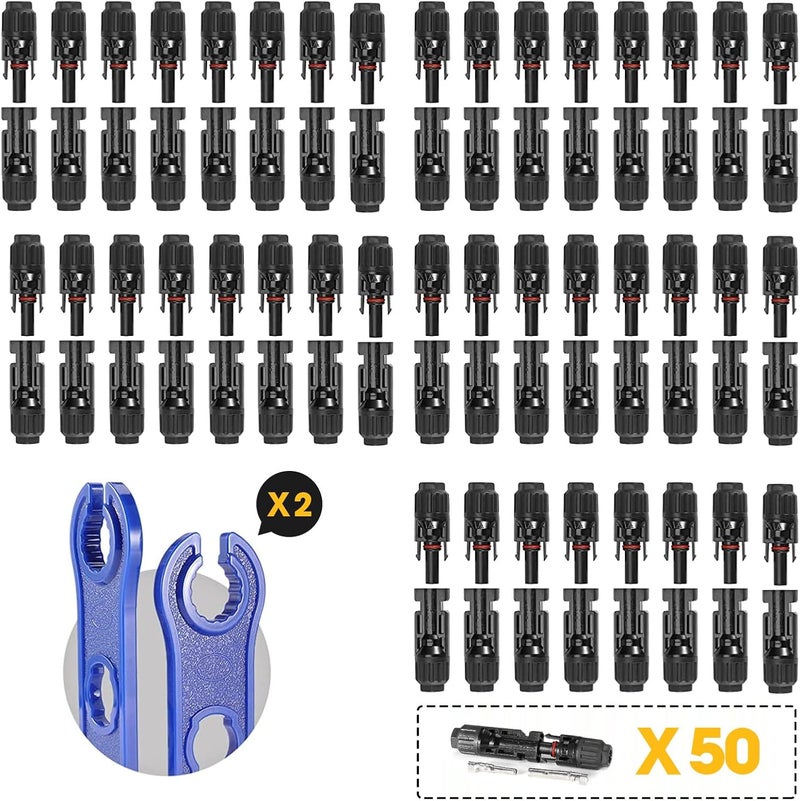 BougeRV 100PCS Solar Connector with Spanners IP67 Waterproof Solar Panel Cable Connectors Male/Female 50 Pairs(10AWG) - Image 1