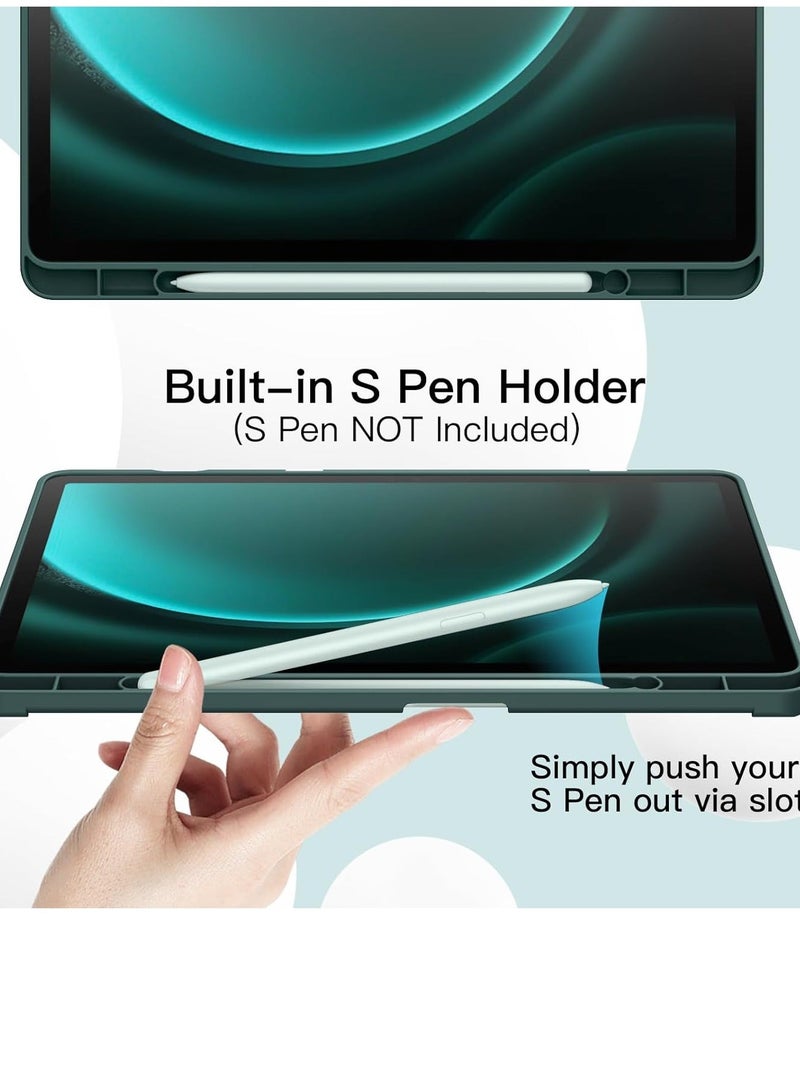 Raxoom Case for Samsung Galaxy Tab S9 FE+ / S9 FE Plus 12.4-Inch â€“ Soft TPU Tri-Fold Stand Protective Cover with S Pen Holder, S Pen Charging Support, Auto Wake/Sleep (Midnight Green) - Image 3
