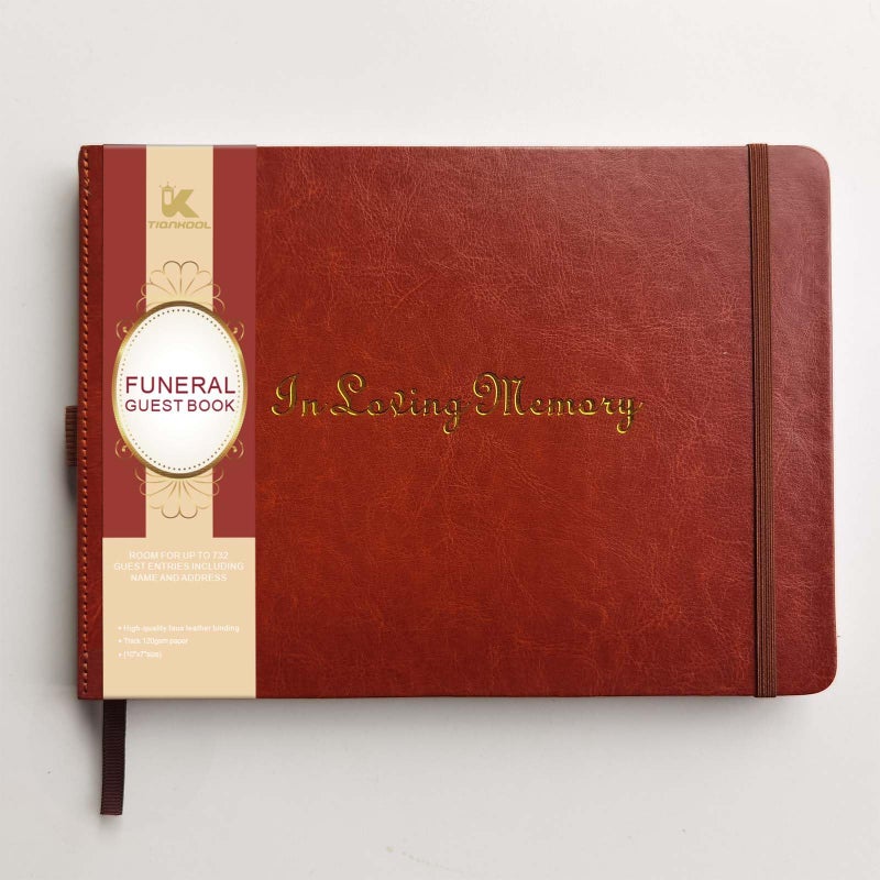 Tiankool Funeral Guest Book for Memorial Service - in Loving Memory Guest Book for Funeral Sign in - Celebration of Life Guest Book for Funeral Guest Registry-134 Pages,10" x 7",Hardcover,Brown - Image 1