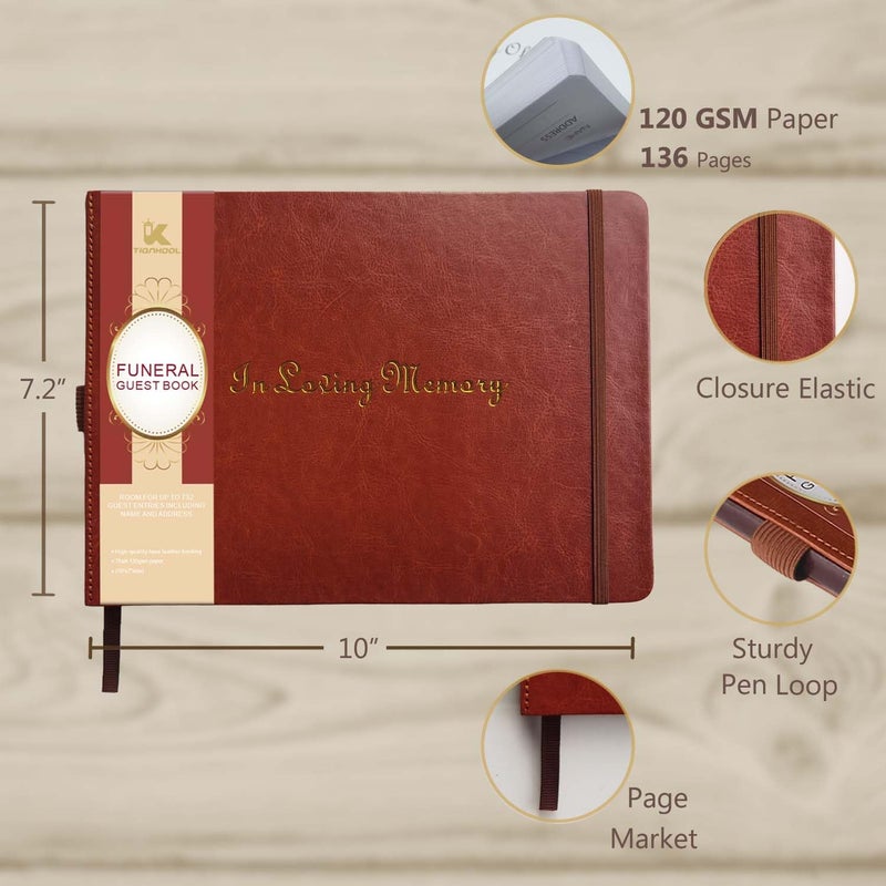 Tiankool Funeral Guest Book for Memorial Service - in Loving Memory Guest Book for Funeral Sign in - Celebration of Life Guest Book for Funeral Guest Registry-134 Pages,10" x 7",Hardcover,Brown - Image 2