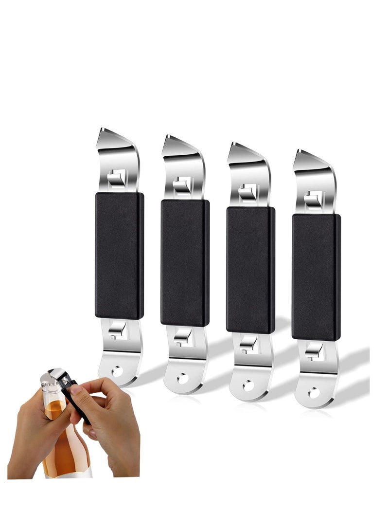 كابتن تيك Magnetic Bottle Openers Can Opener Classic Stainless Steel Small Hand Held Tapper with Magnet for Cans Beverages Refrigerator Camping and Traveling (Black 4 Pieces) - Image 1