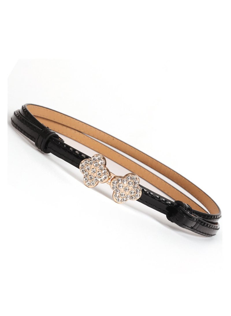 Loquat - Sweet Rhinestone Flower Button Adjustable Waist Belt With Dress Shirt All Match Decoration Black - Image 1