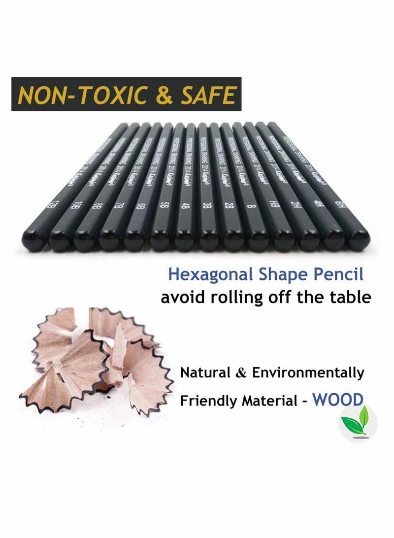 KASTWAVE Pencils Artist Sketching Set Drawing Pencils Set, 14pcs Sketching Pencils 12B 10B 8B 7B 6B 5B 4B 3B 2B B HB 2H 4H 6H Graphite Pencils for Adults Artists Student Beginners Professional - Image 5