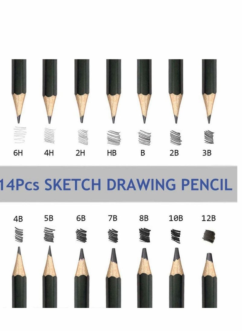 KASTWAVE Pencils Artist Sketching Set Drawing Pencils Set, 14pcs Sketching Pencils 12B 10B 8B 7B 6B 5B 4B 3B 2B B HB 2H 4H 6H Graphite Pencils for Adults Artists Student Beginners Professional - Image 3