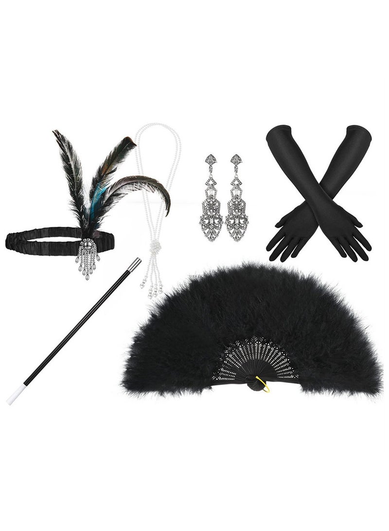 Party feather alloy head with pearl necklace Glove set retro Hepburn costume accessories cosplay - Image 1