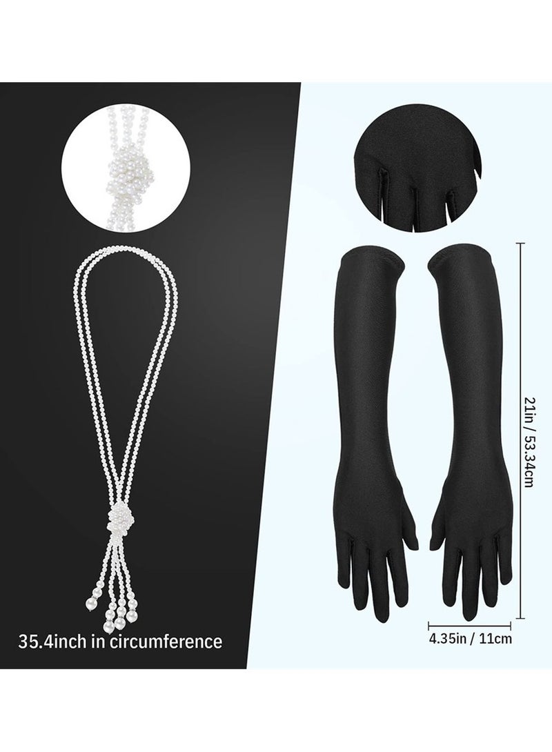 Party feather alloy head with pearl necklace Glove set retro Hepburn costume accessories cosplay - Image 3