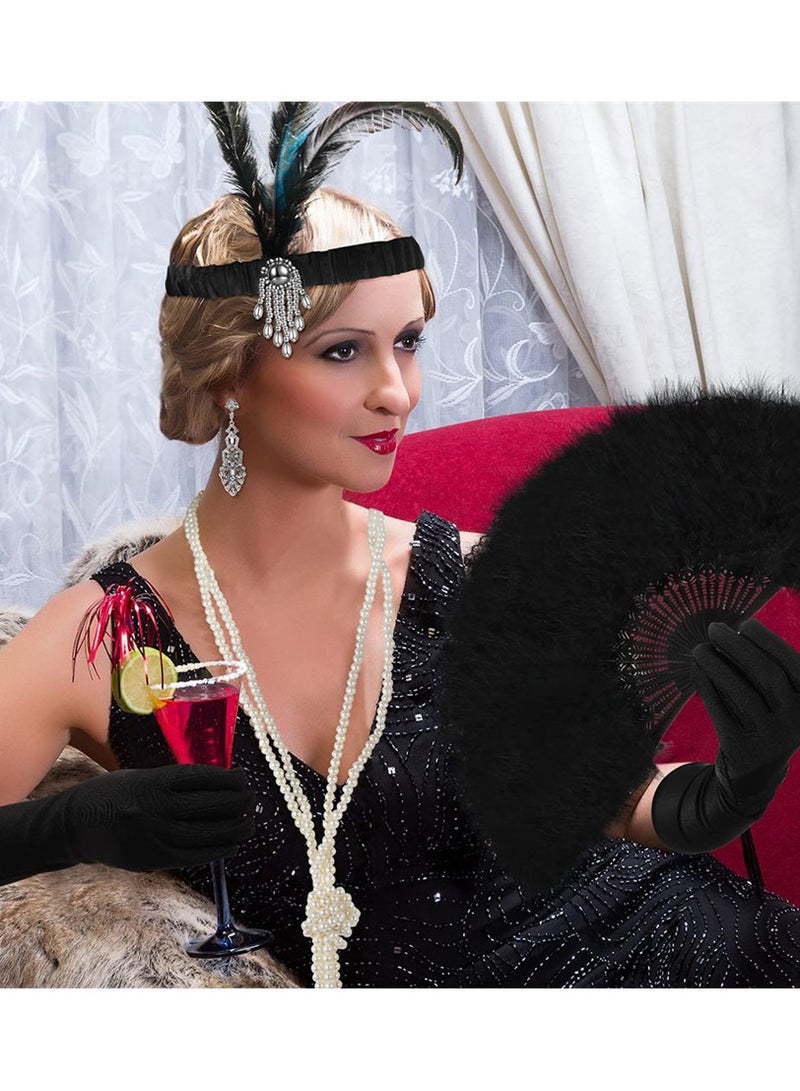 Party feather alloy head with pearl necklace Glove set retro Hepburn costume accessories cosplay - Image 4
