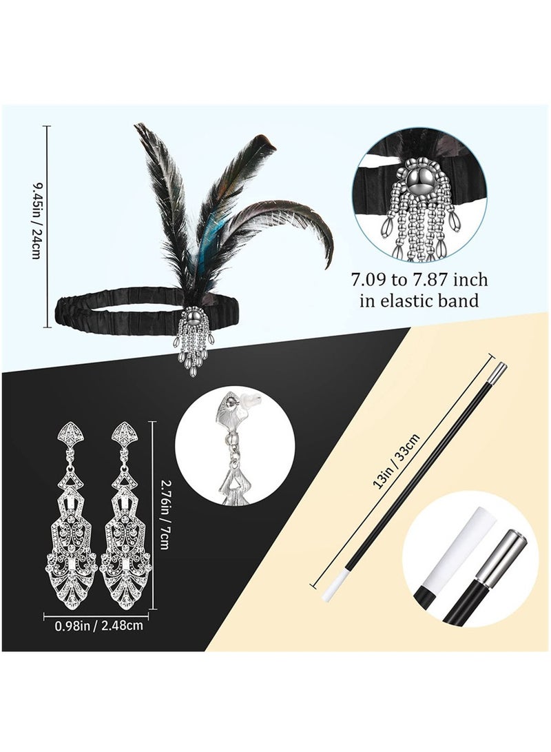 Party feather alloy head with pearl necklace Glove set retro Hepburn costume accessories cosplay - Image 2