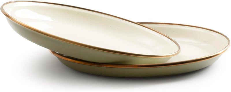 Barebones 2Tone Salad Plate  Set of 2 8Inch Salad Plate  Enamelware Plates  Durable Kitchen or Camping Plates Olive Drab - Image 2