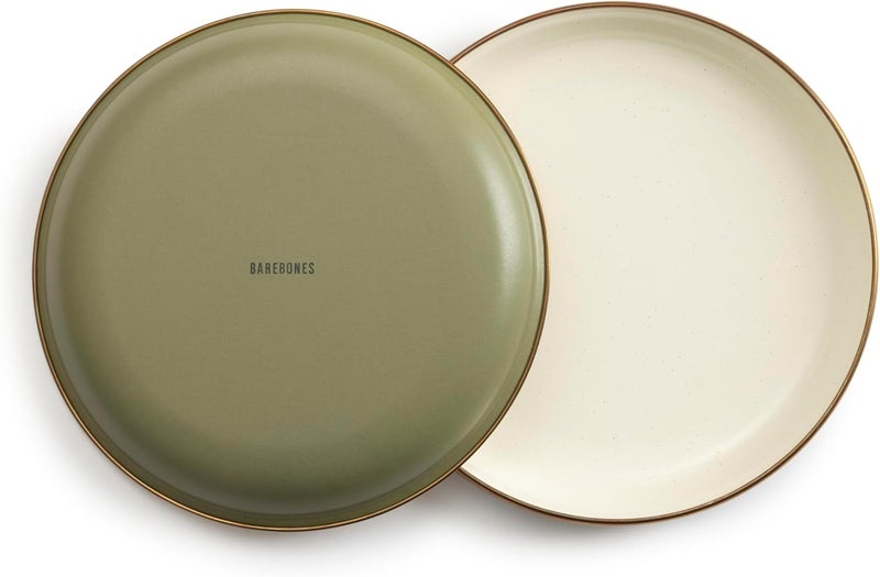 Barebones 2Tone Salad Plate  Set of 2 8Inch Salad Plate  Enamelware Plates  Durable Kitchen or Camping Plates Olive Drab - Image 1
