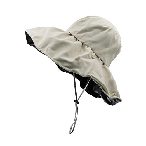 Caviotess Women Summer Rain Hat UV UPF 50 Sun Protection Wide Brim Hat Sun Hat Foldable Bucket Hat (Beige) - Image 4
