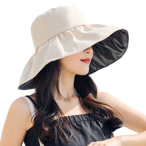 Caviotess Women Summer Rain Hat UV UPF 50 Sun Protection Wide Brim Hat Sun Hat Foldable Bucket Hat (Beige) - Image 2