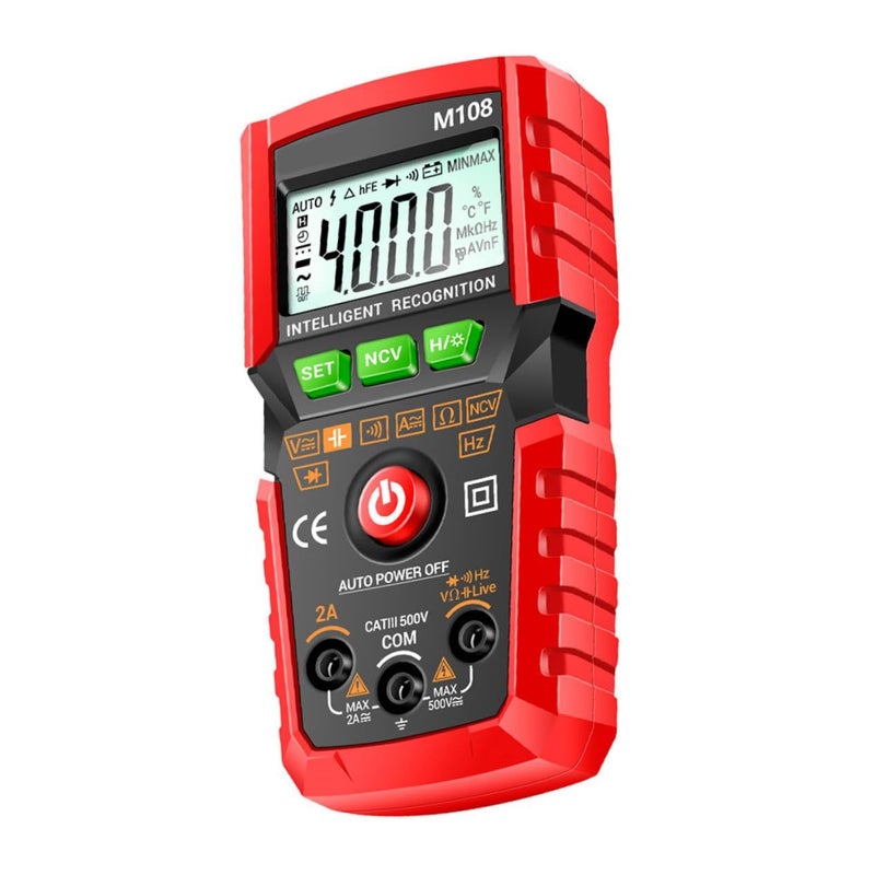 Smart Digital Multimeter Auto Ranging Tester AC DC Voltage Frequency Diode Continuity Red - Image 2