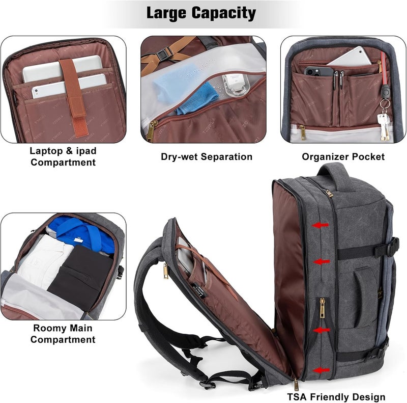 Tzowla Travel Laptop Backpack for Men Women Flight Approved,40L Large Capacity Water Resistant Anti Theft Backpacks with USB Port - Image 3