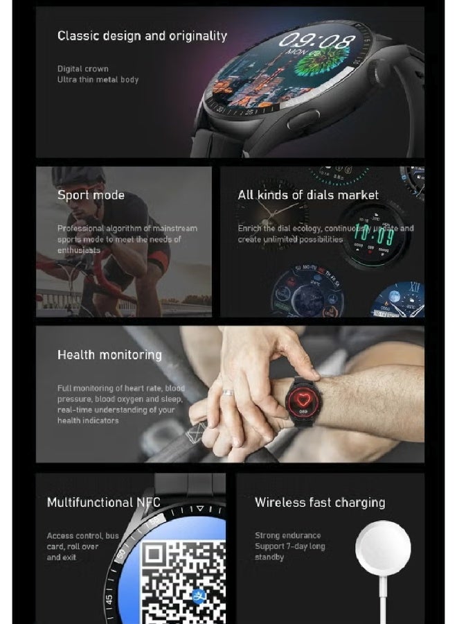AROAQ GT8 Smartwatch for Men | 1.5" Large Screen, Bluetooth Calling, NFC, Health Monitoring, Wireless Charging, Sports & Fitness Tracker - Brown - Image 3