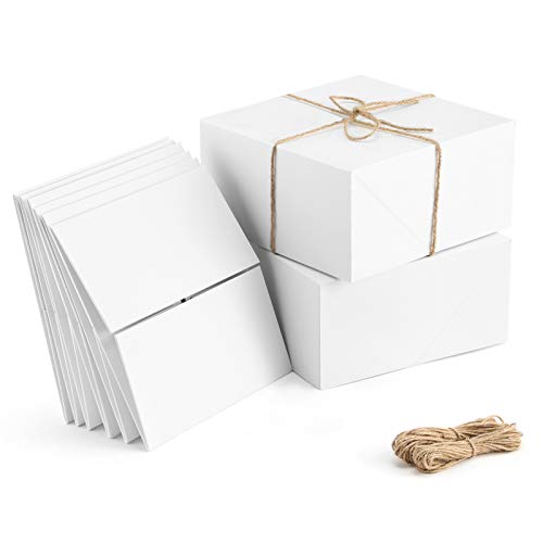 ValBox Premium Gift Boxes 10 Pack 8 x 8 x 4 White Paper Gift Boxes with 20 Meters Hemp Rope for Christmas Thanksgiving Wedding Baby Shower Gifts - Image 1