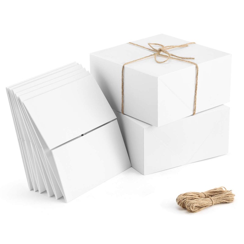 ValBox Premium Gift Boxes 10 Pack 8 x 8 x 4 White Paper Gift Boxes with 20 Meters Hemp Rope for Christmas Thanksgiving Wedding Baby Shower Gifts - Image 3