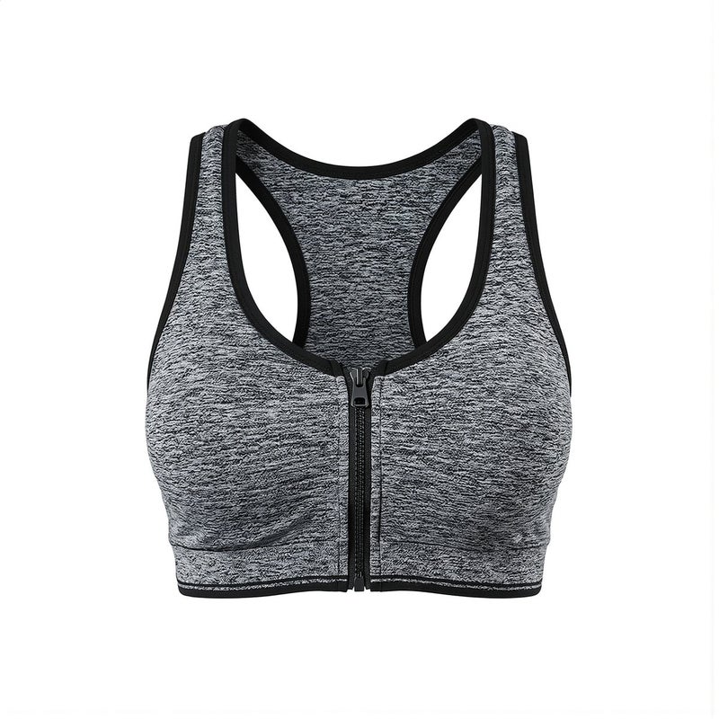 Sports Bra Front Zip Shockproof For Gym Running Yoga Daily Outdoor Gray S - Image 1
