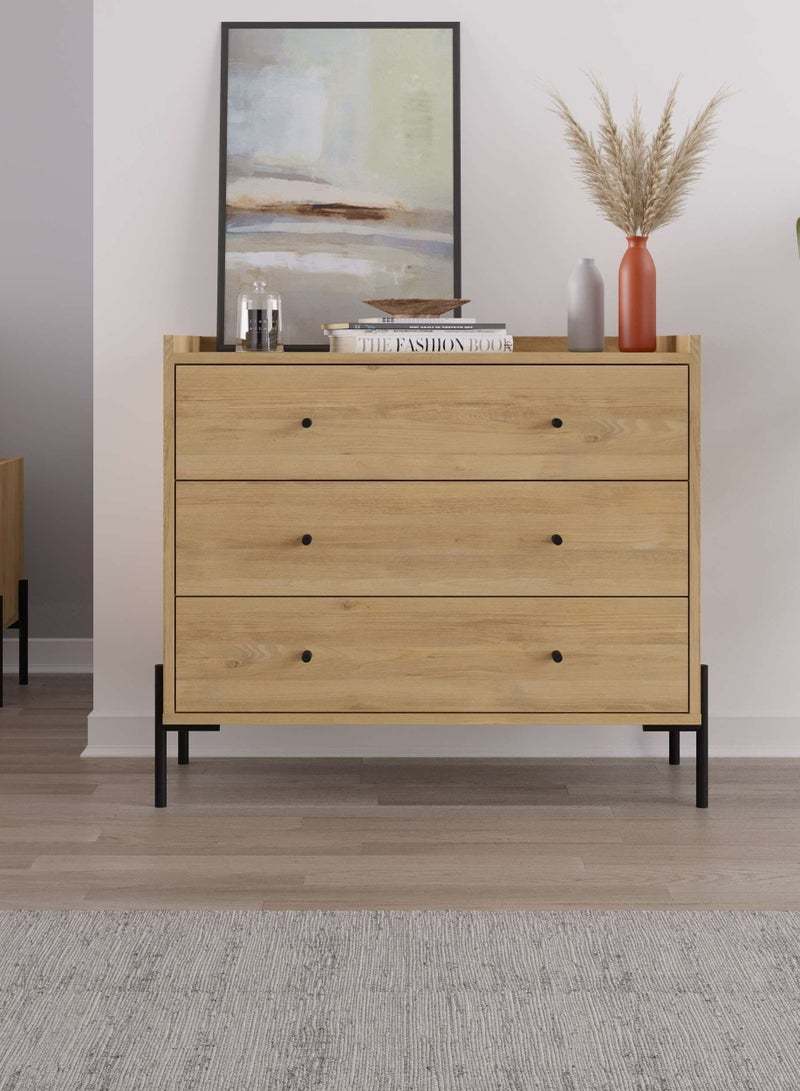 Mourah Home Dresser Makeup Vanity Desk Modern Dressing Table With 3 Drawers Storage Cabinets For Girls Dressing Table Bedroom Furniture  40.0 X 80.5 X 93.8 Cm  Oak  - Image 1