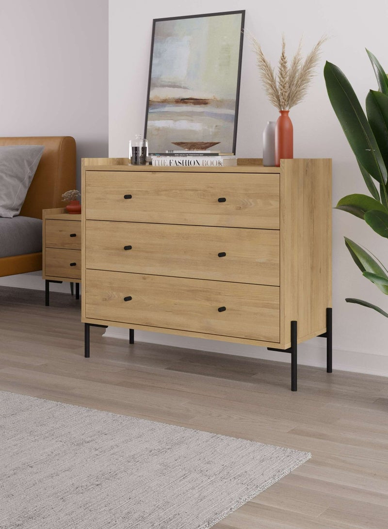 Mourah Home Dresser Makeup Vanity Desk Modern Dressing Table With 3 Drawers Storage Cabinets For Girls Dressing Table Bedroom Furniture  40.0 X 80.5 X 93.8 Cm  Oak  - Image 2