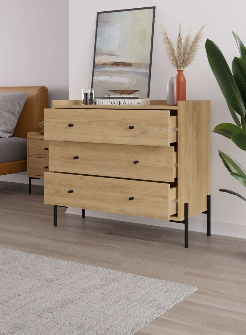 Mourah Home Dresser Makeup Vanity Desk Modern Dressing Table With 3 Drawers Storage Cabinets For Girls Dressing Table Bedroom Furniture  40.0 X 80.5 X 93.8 Cm  Oak  - Image 4