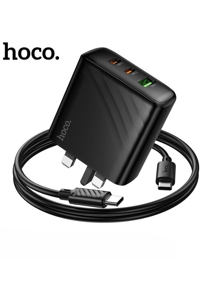 Hoco Charger C127A Smart Wall 45W Fast Charging Adapter with 1 Type-C Port (45W) & 3 USB-A Ports – Includes 1m Cable (Type-C to Lightning & Type-C to Type-C) – EU Plug – Compact and Efficient Multi-Port Charger for Smartphones, Tablets, and More  - Image 1
