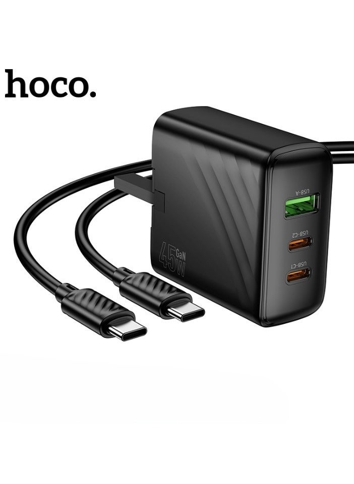 Hoco Charger C127A Smart Wall 45W Fast Charging Adapter with 1 Type-C Port (45W) & 3 USB-A Ports – Includes 1m Cable (Type-C to Lightning & Type-C to Type-C) – EU Plug – Compact and Efficient Multi-Port Charger for Smartphones, Tablets, and More  - Image 3