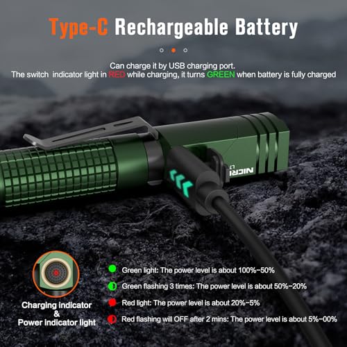 NICRON L74 Mini Flashlight 400 Lumens 90 Degree IP65 Waterproof with Magnet EDC Small Tactical Flashlight Rechargeable Pocket Light 6 Modes Best high lumens for Camping, Outdoor (Green) - Image 2